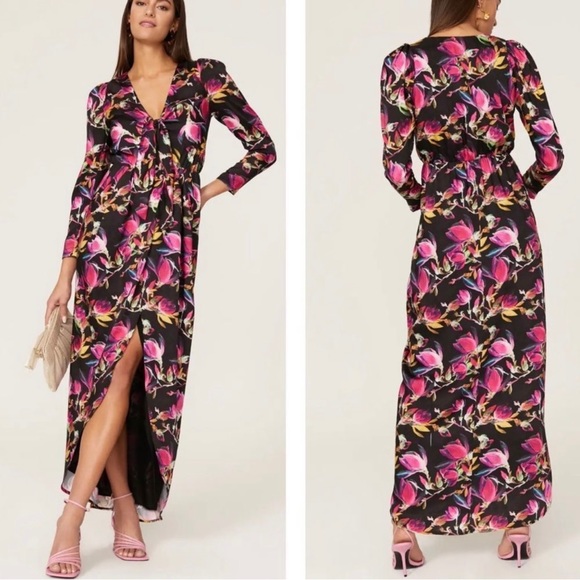 delfi collective lindsay floral dress size XS black purple pink green C1